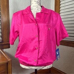 Ship ‘n Shore VTG Pink Gold Button Short Sleeve Blouse DEADSTOCK NWT Size 8
